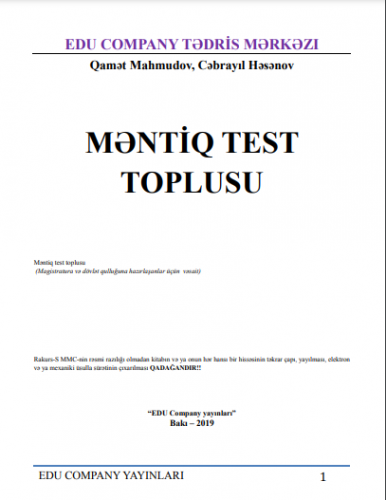 Məntiq test toplusu (Magistratura və dövlət qulluğuna hazırlaşanlar üçün vəsait) Test 2019 | PDF YÜKLƏ