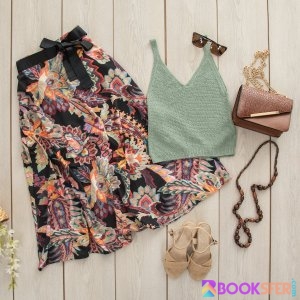 Black midi skirt with white flowers