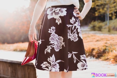 Black midi skirt with white flowers