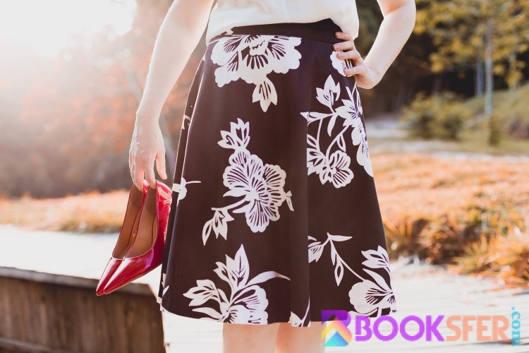 Black midi skirt with white flowers
