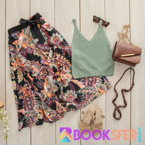 Black midi skirt with white flowers