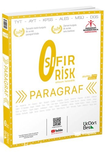 2024 TYT Paragraf Sıfır Risk Soru Bankası Video Çözümlü Üç Dört Beş Yayınları | PDF İndir